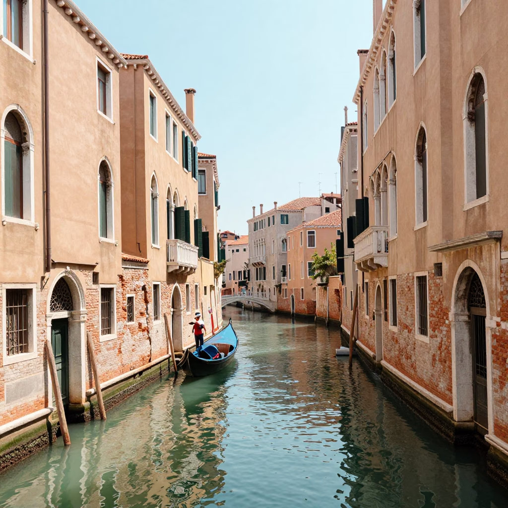 Venice Italy Canal Street Photography Bright Midmorning Light Local Daily Life Scene in in Venice, Italy