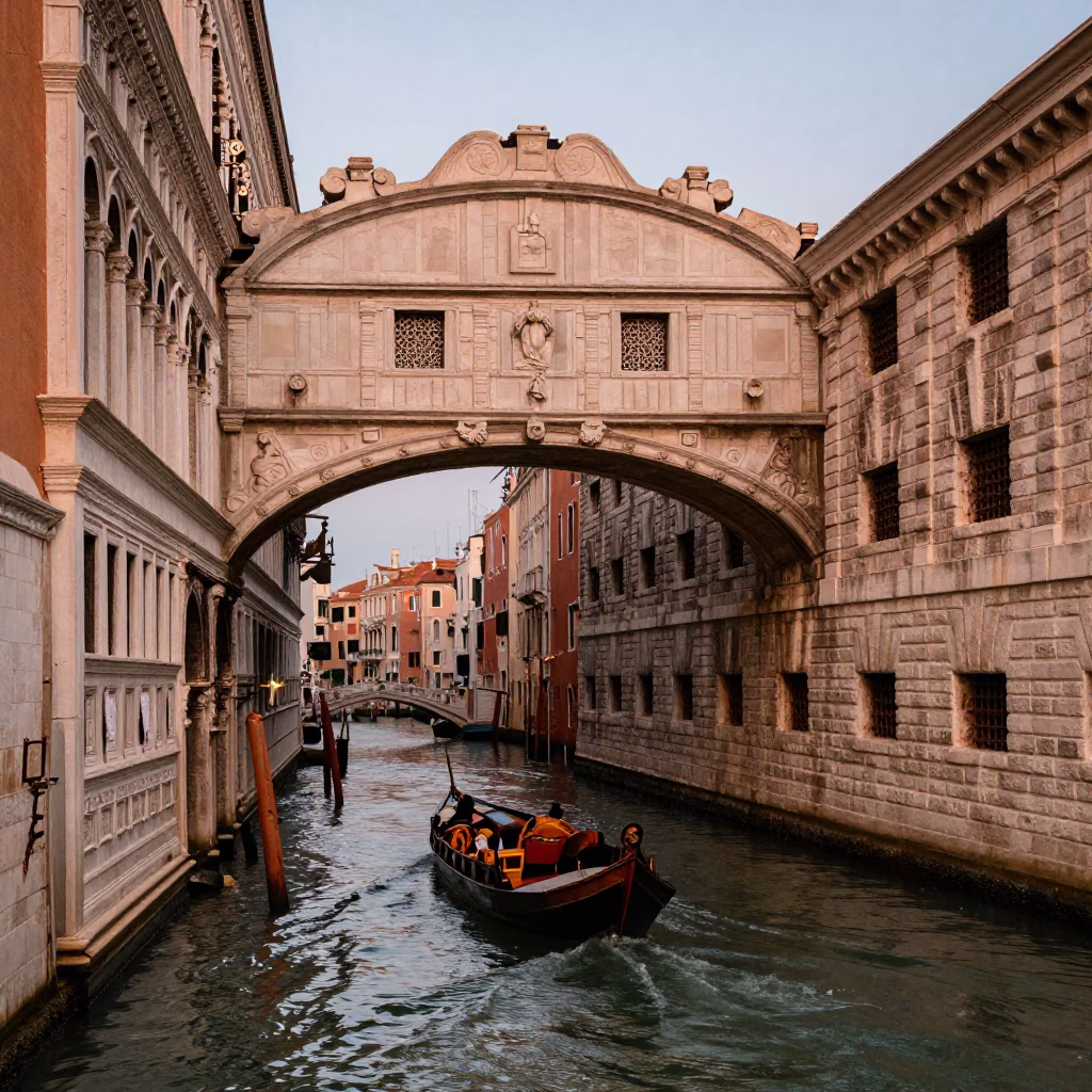 Venice Italy Copper Dusk Punt Gothic Bridge and Drying Towels in in Venice, Italy