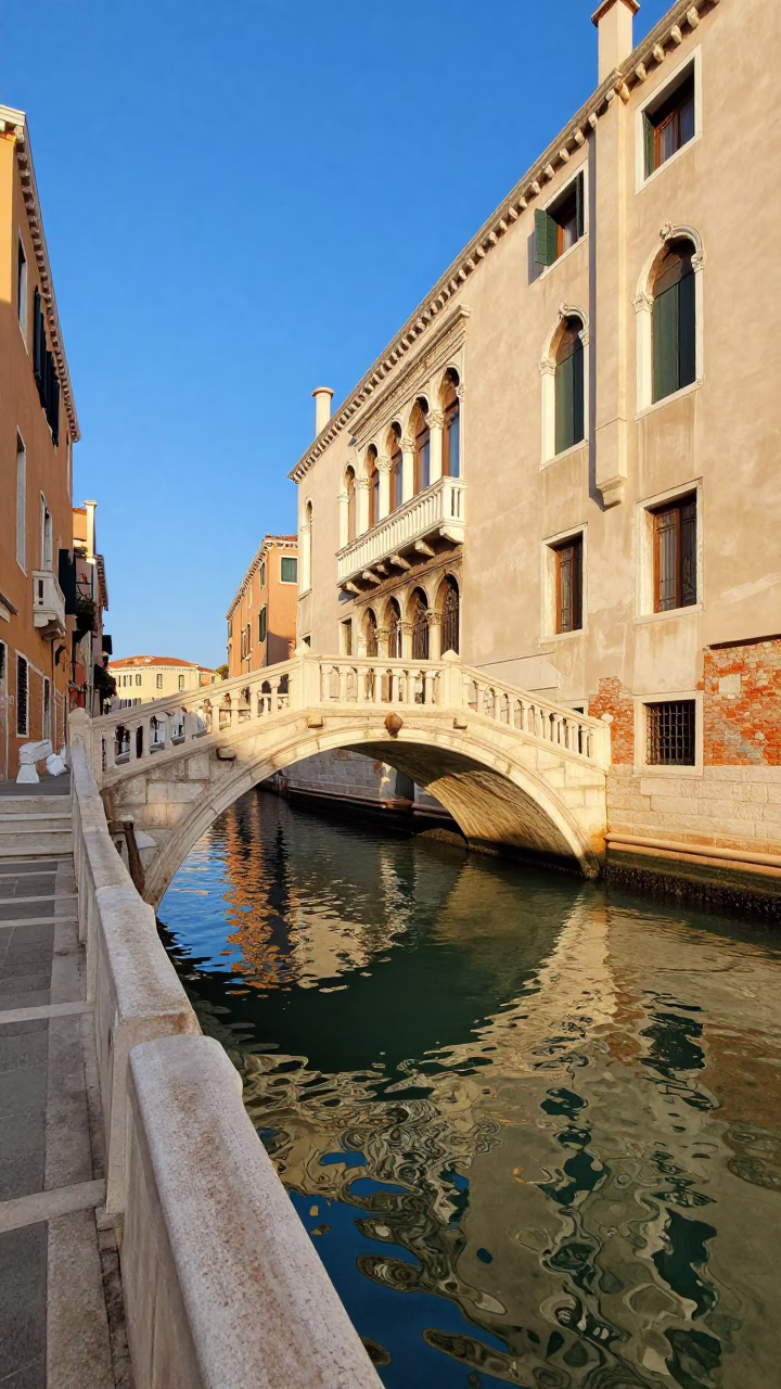 Venice Italy Late Afternoon Light on Historic Canal Bridge and Local Daily Life in in Venice, Italy
