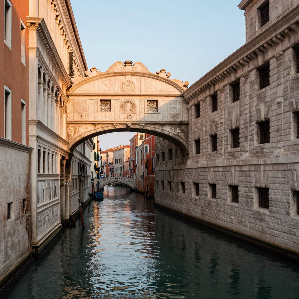 Venice Italy Morning Light on Historic Canal Bridge and Water in in Venice, Italy