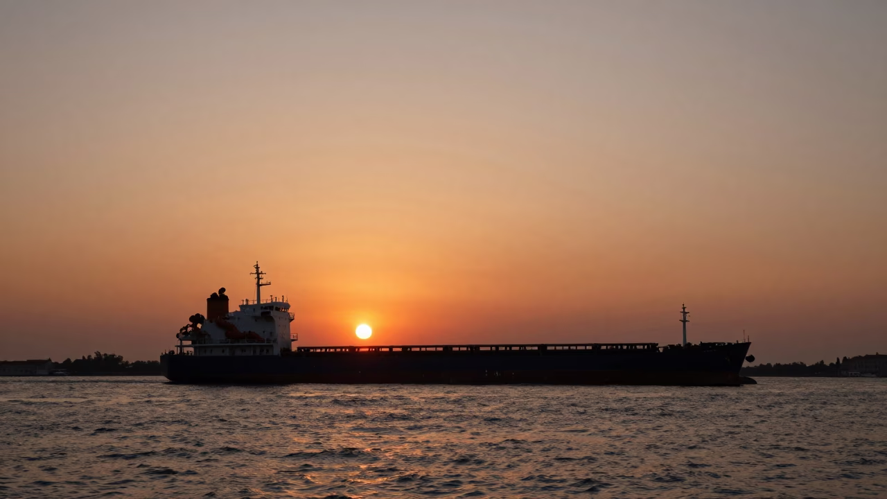 Venice Italy Sunset Cargo Ship Horizon and Grand Canal Realistic Photography in in Venice, Italy