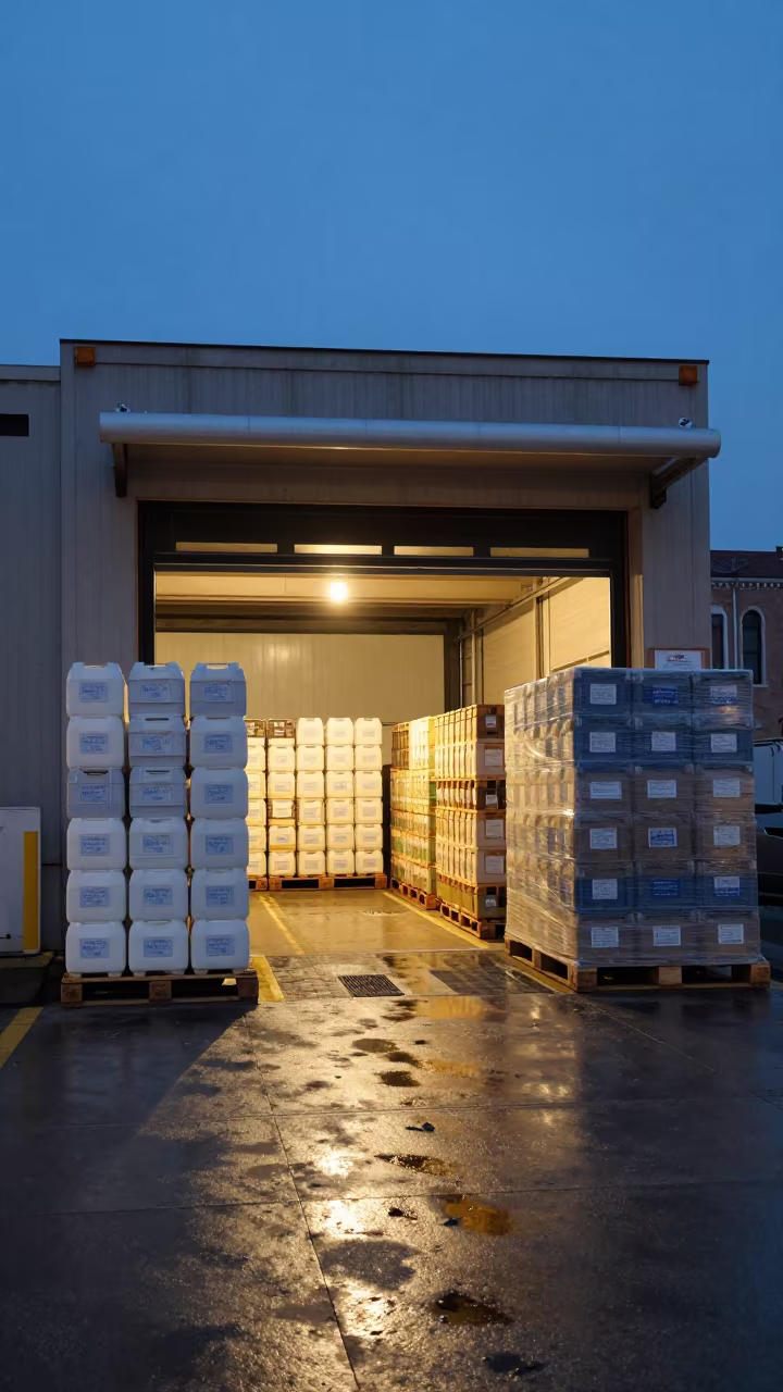 Venice Loading Dock Blue Hour Milk Crates in at a loading dock before dispatch in Venice