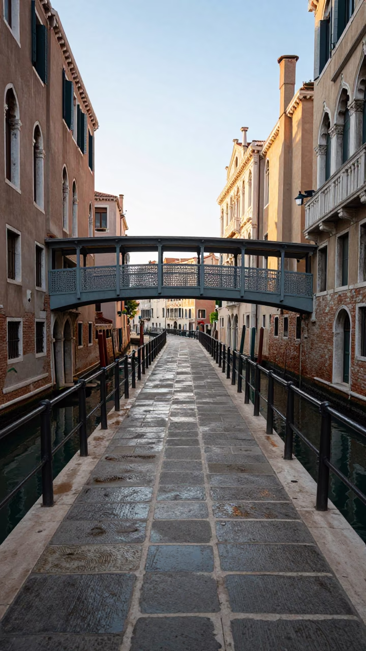 Venice Pedestrian Overpass at The Late Morning Light in in Venice, Italy