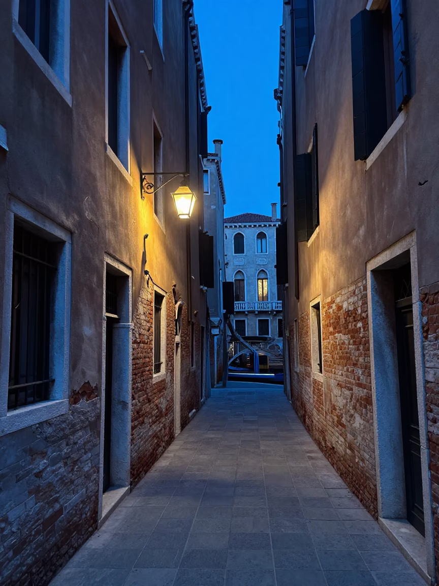 Venice Traditional Architecture at The Last Blue Light Of Evening in in Venice, Italy