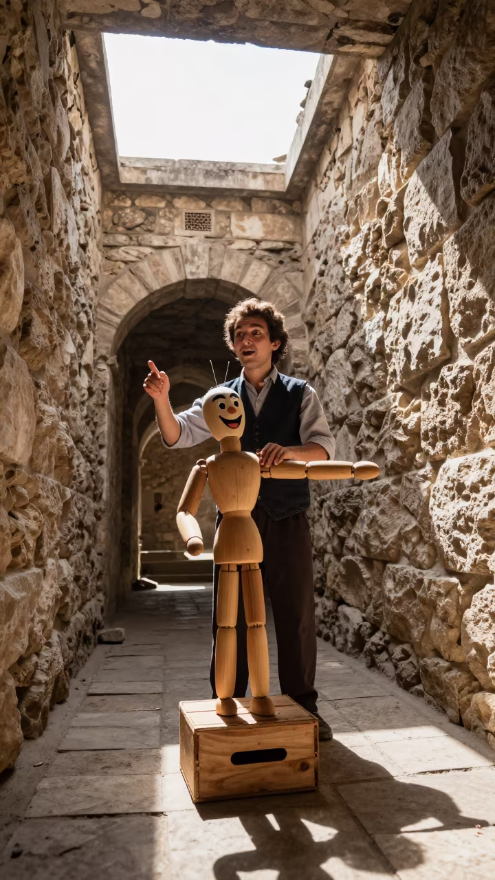Ventriloquist Dummy Performance Makhachkala Fete in inside a skylit passageway in Makhachkala