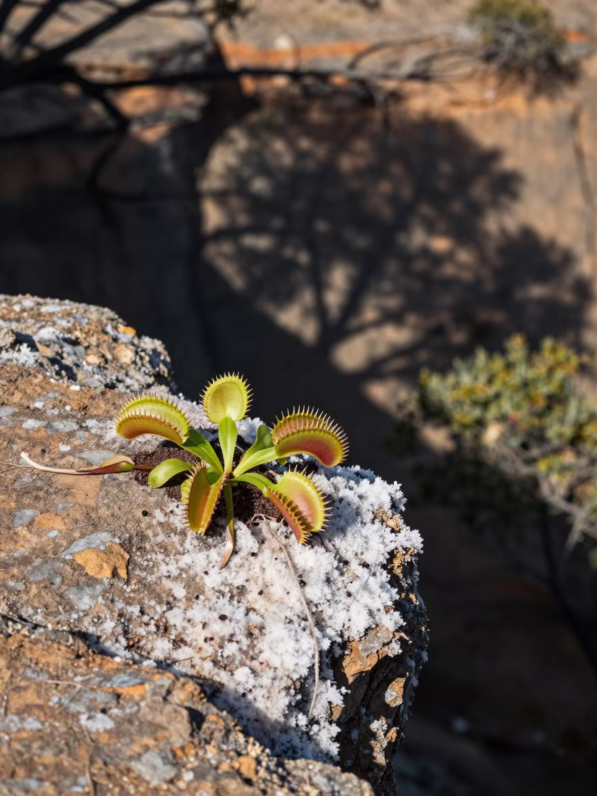 Venus Flytrap Closed Trap Salt Cliff Lesotho in along a salt-sprayed cliff edge in Lesotho