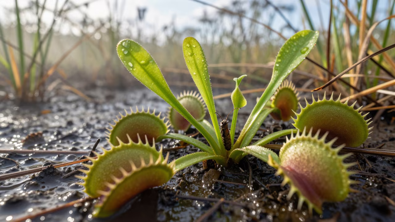 Venus Flytrap Trapping Insect in Chingola Bog in near Chingola