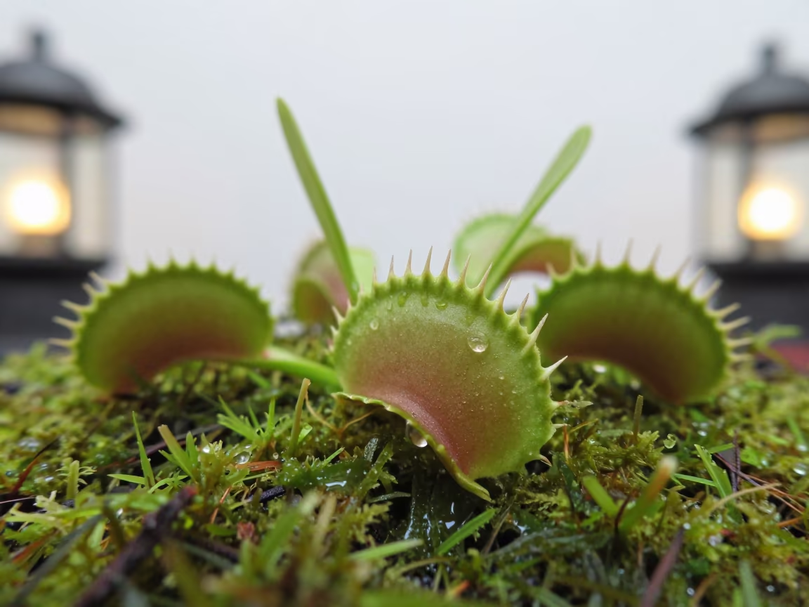 Venus Flytrap Trigger Hairs Moss Casablanca in on dew-soaked moss in Casablanca