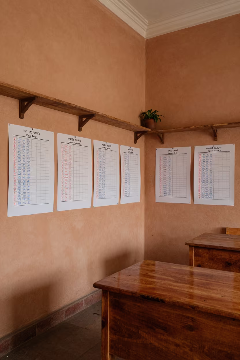 Verb Charts on Monsoon Classroom Wall Jodhpur in inside an art classroom in Jodhpur