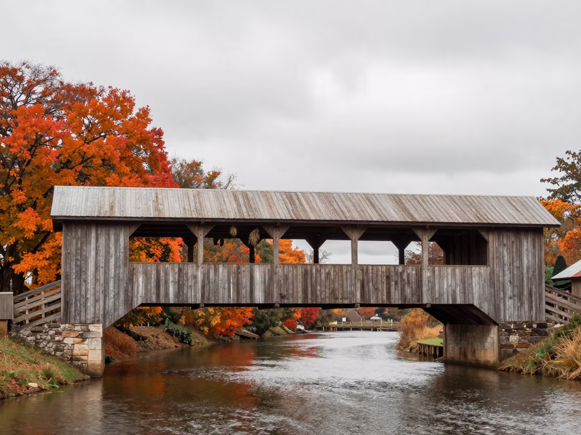 Vermont Covered Bridge in Suriname Canal in beside a canal-front facade in Suriname