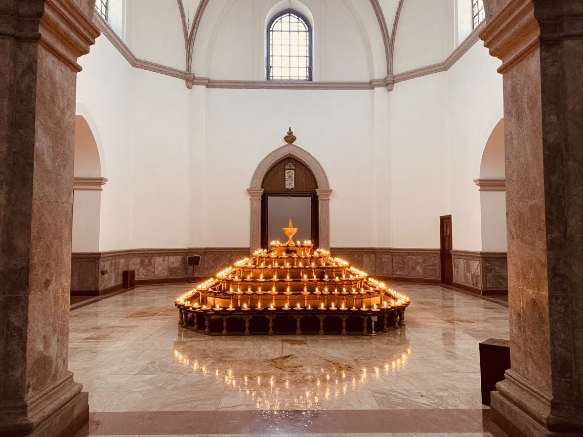 Vesak Temple Lamps Inside Quito Mosque Hall in in a mosque prayer hall in Quito