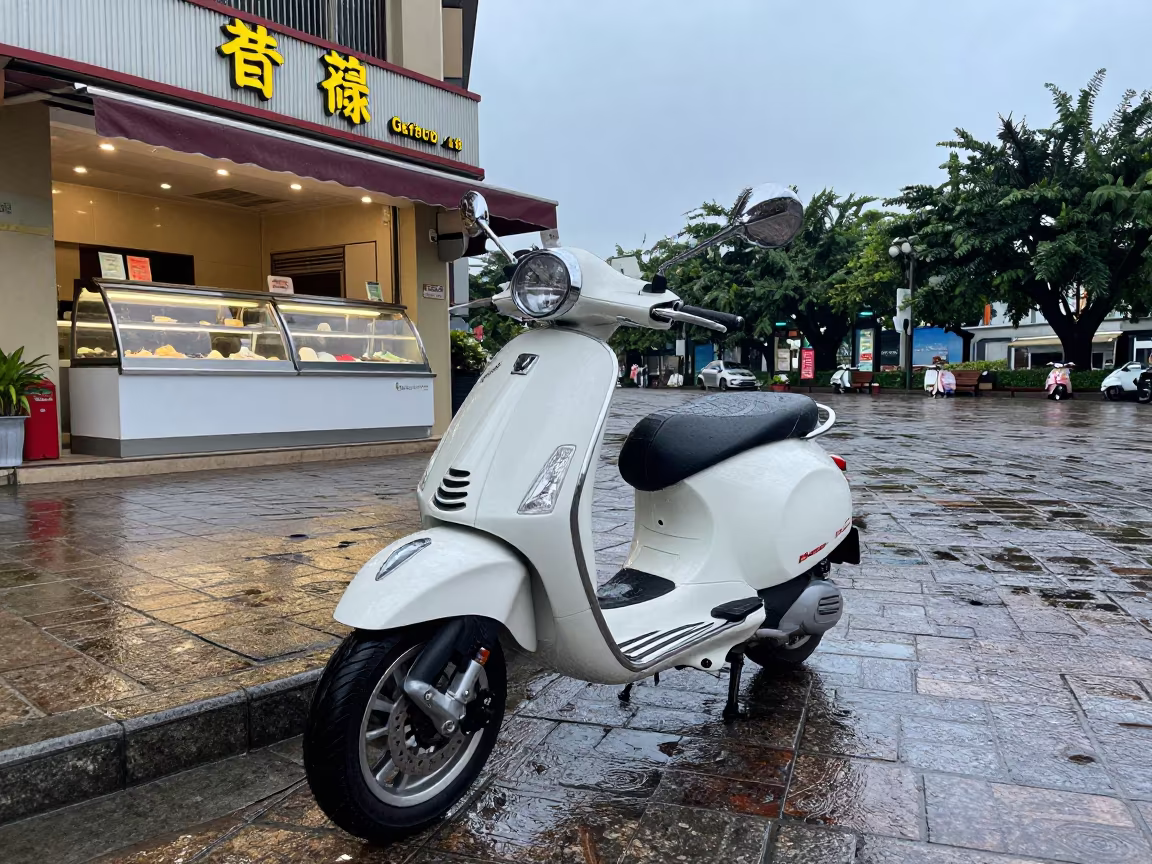 Vespa Outside Gelato Shop Nanning Piazza in along a switchback approach near Nanning
