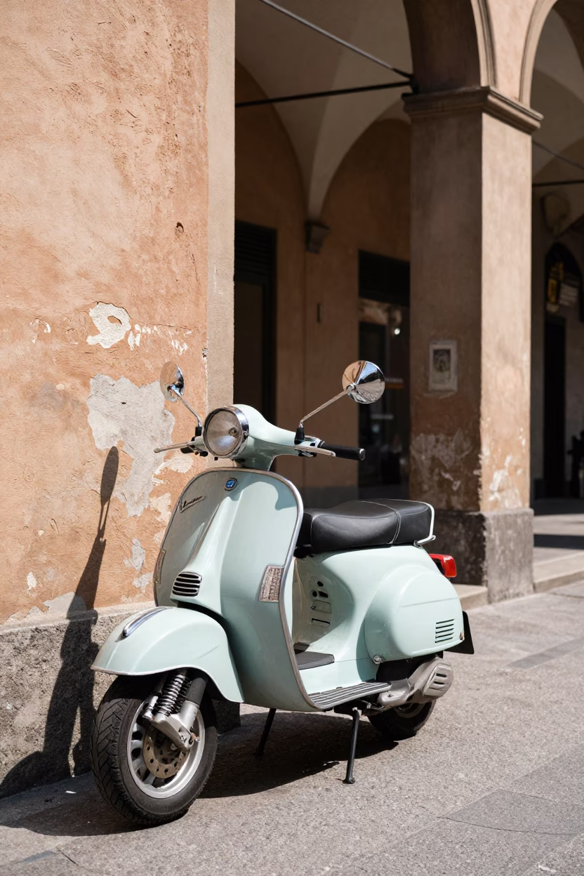 Vespa Parked at Midday Light in Bologna in in Bologna, Italy