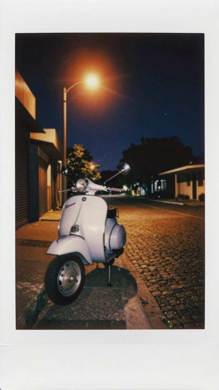 Vespa Parked in Adelaide at The Deepest Night Sky Light in in Adelaide, South Australia, Australia