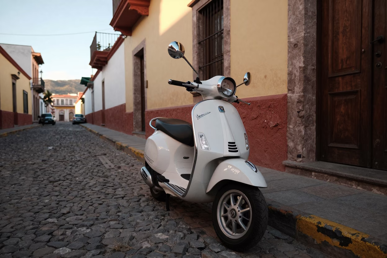 Vespa Parked in La Paz at The Late Afternoon Light in in La Paz, Bolivia