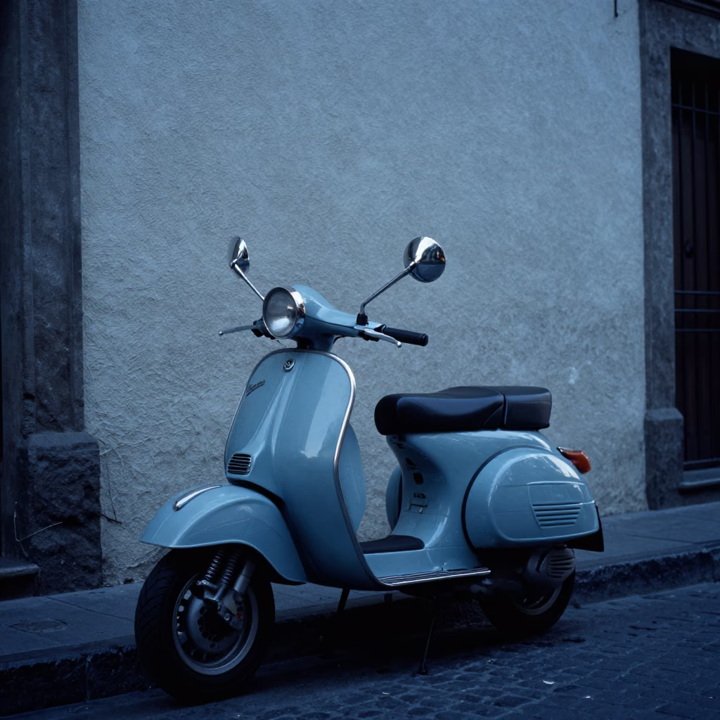 Vespa Parked in Mexico City at The Last Blue Light Of Evening in in Mexico City, Mexico