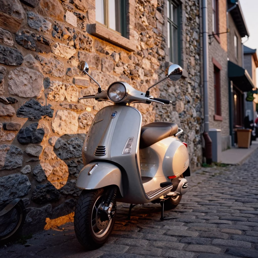 Vespa Parked in Quebec City at Sunset Light in in Quebec City, Quebec, Canada