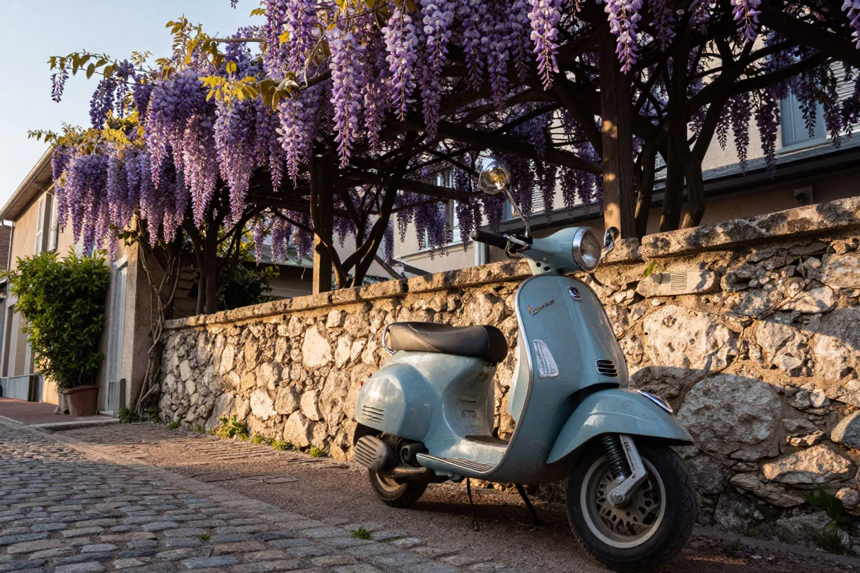 Vespa Parked just after sunrise in Nice in in Nice, France