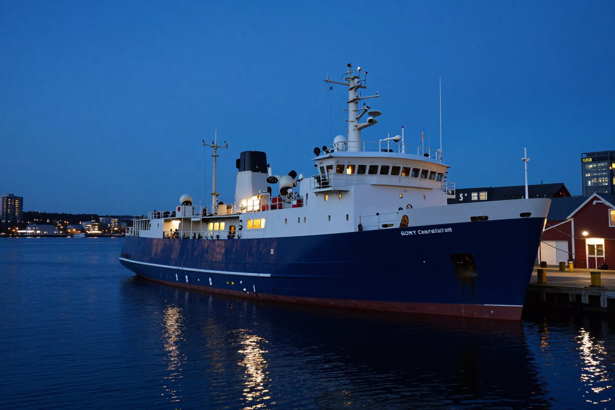 Vessel Docked in Halifax at Blue Hour in in Halifax, Nova Scotia, Canada
