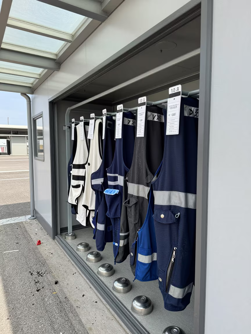 Vest Size Rack in Fukuoka Dock in inside a cross-dock lane near Fukuoka