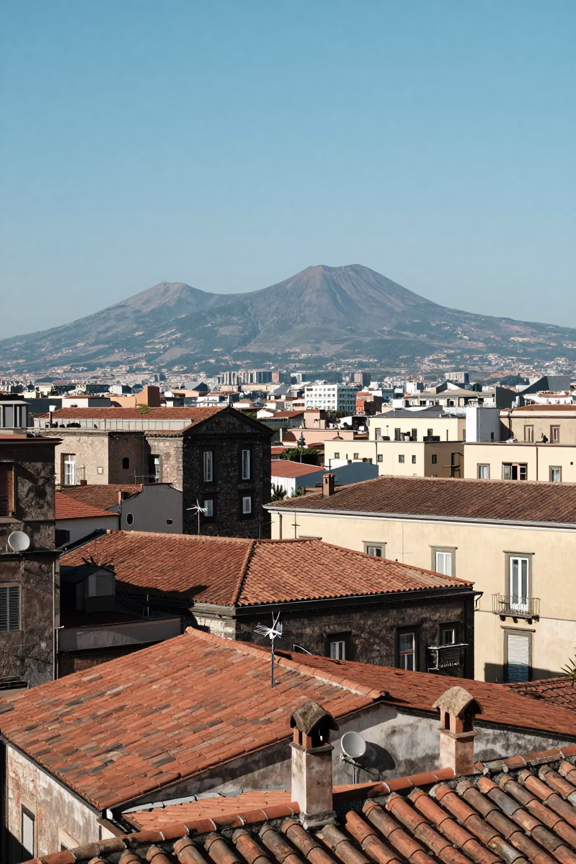 Vesuvius And Historic Rooftops in Naples in in Naples, Italy