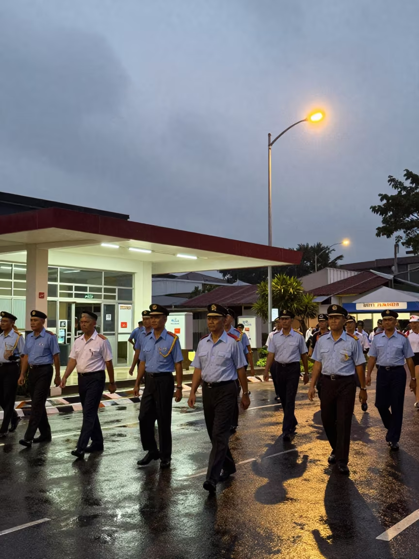 Veterans Parade Under Grey Clouds Kuala Lumpur in outside a polling station entrance near Little India, Kuala Lumpur