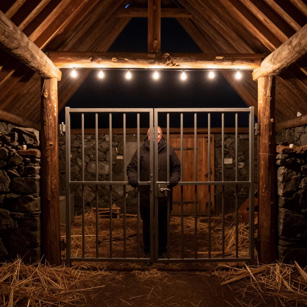 Veterinary Crush Gate in Icelandic Barn Night in beside a veterinary crush in a barn in Iceland