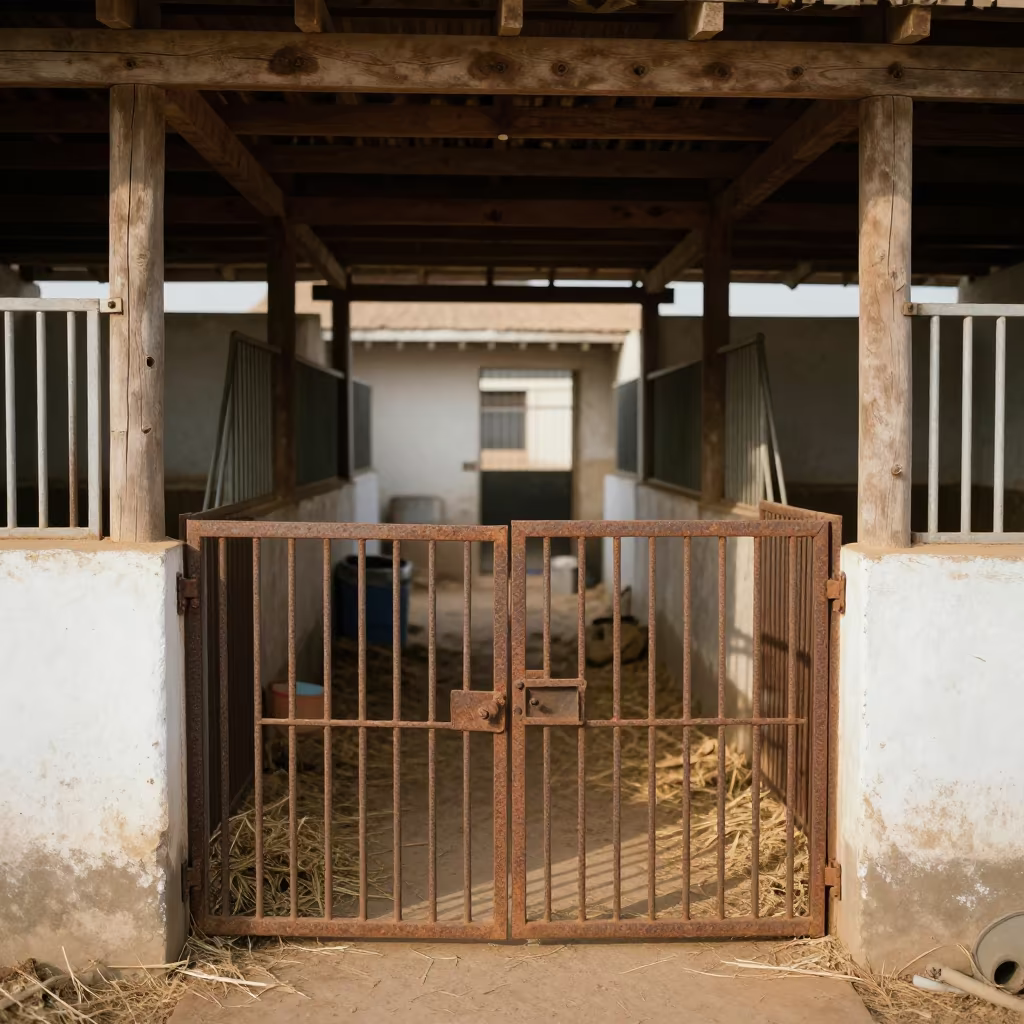 Veterinary Crush Gate in Niger Stable in in a stable aisle in Niger