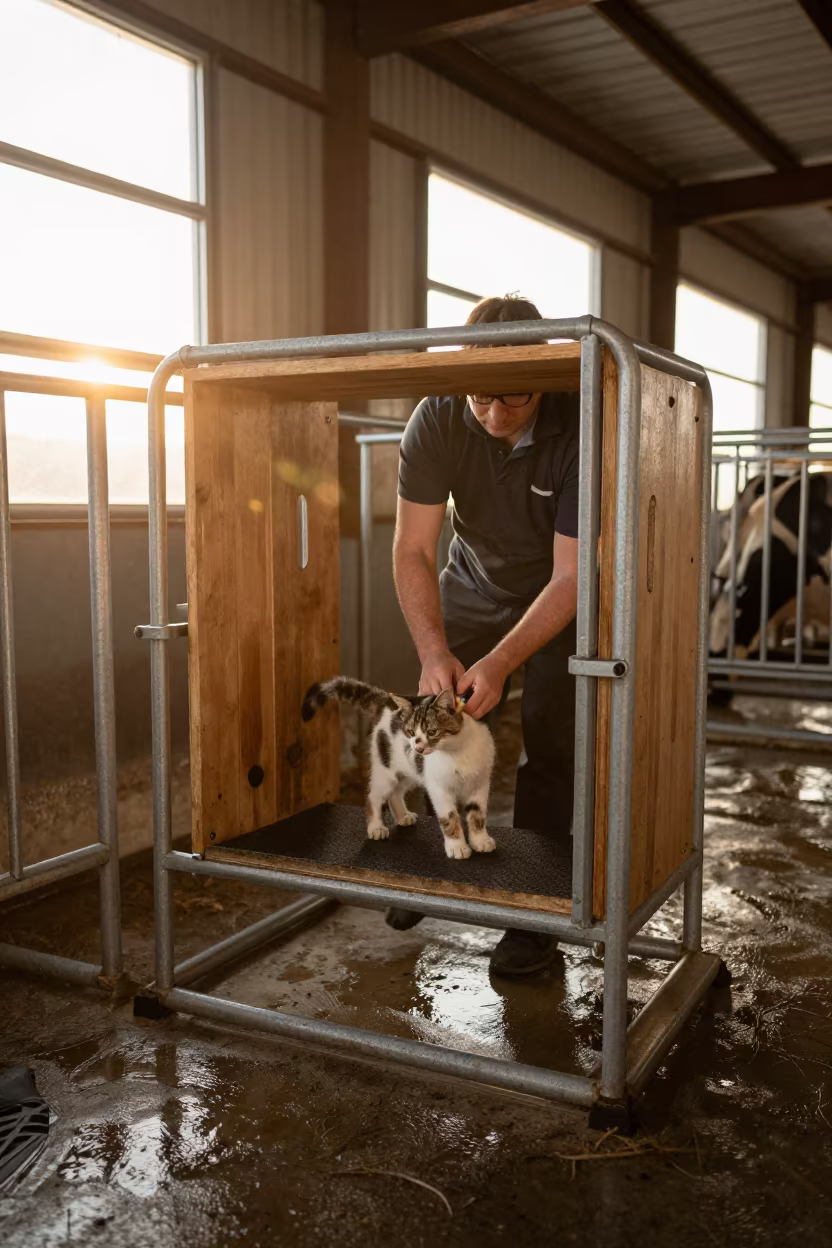 Veterinary Crush Tagging Kits After Washdown in inside a milking parlor in Indiana