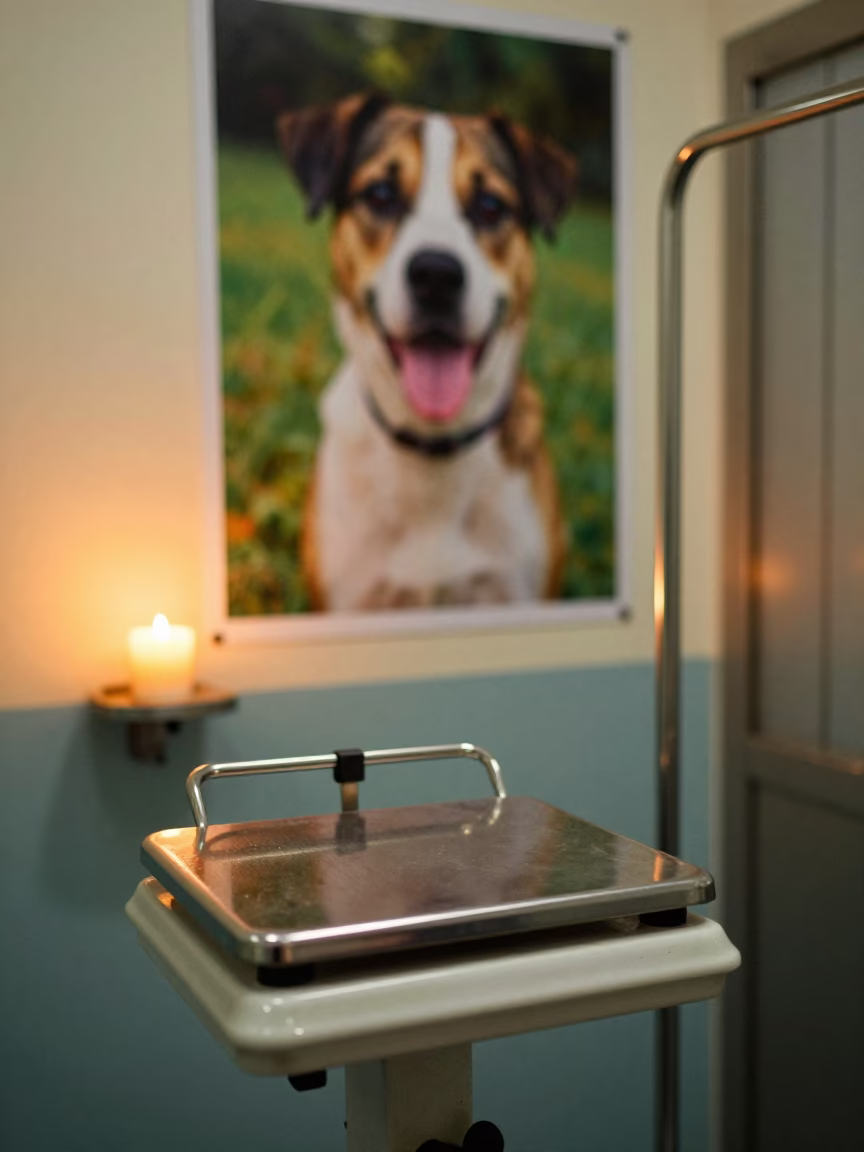 Veterinary Scale in Candlelit Kennel Corridor in in a boarding kennel corridor near Bundi