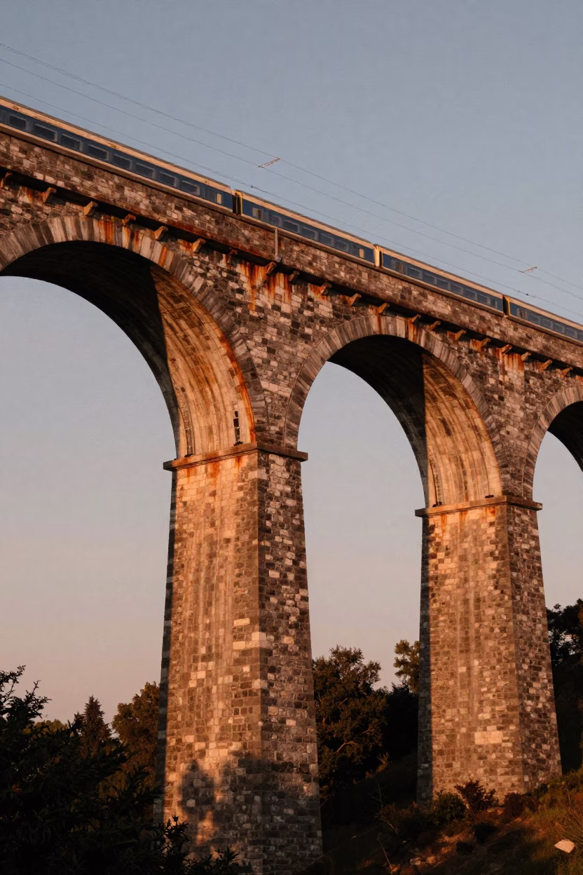 Viaduct Arches in Nice at Copper-toned Light Before Dusk in in Nice, France
