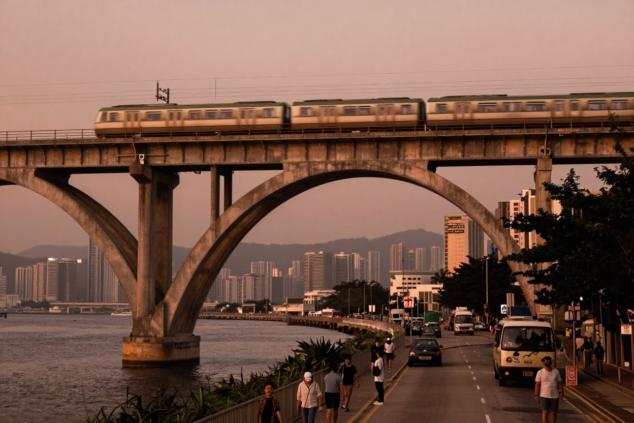 Viaduct Arching at Copper-toned Light Before Dusk in Hong Kong in in Hong Kong, Hong Kong