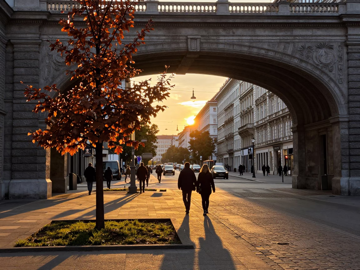 Viaduct Arching in Vienna at As The Sun Drops Toward The Horizon in in Vienna, Austria