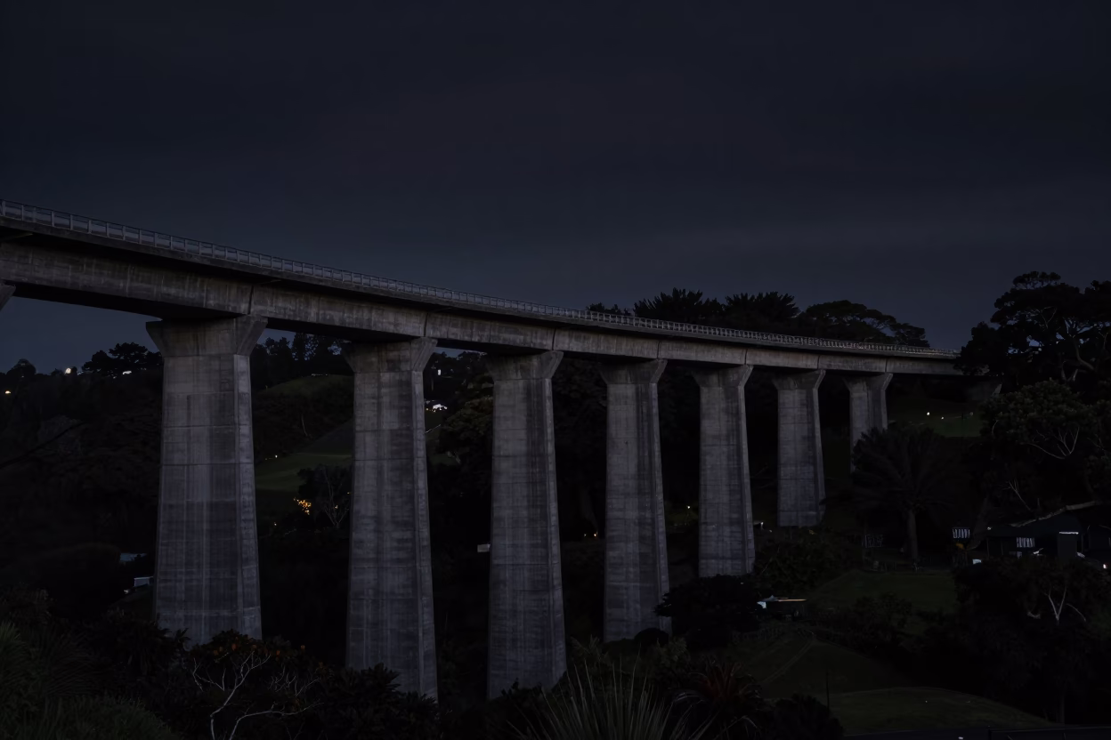 Viaduct Curving in Auckland at The Predawn Darkness Light in in Auckland, New Zealand
