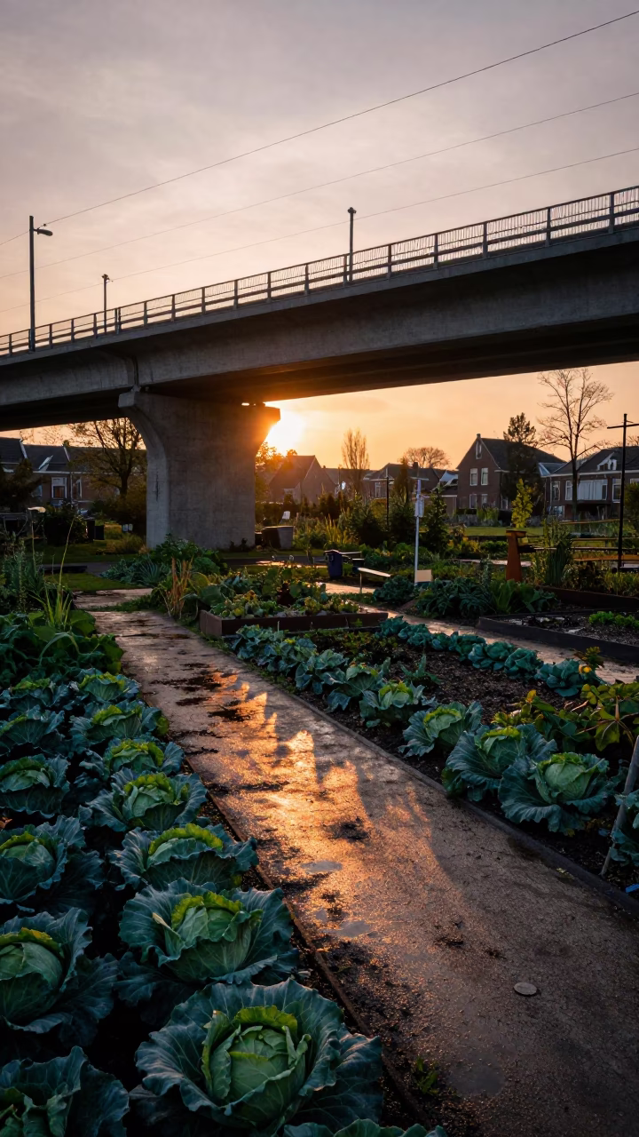 Viaduct Shadow in Amsterdam at Sunset Light in in Amsterdam, Netherlands