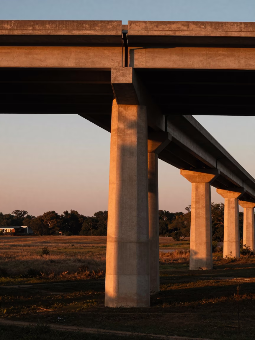 Viaduct Shadow in Austin at Copper-toned Light Before Dusk in in Austin, Texas, United States