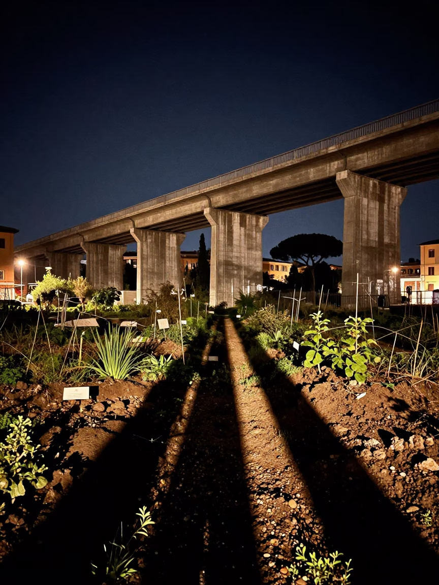 Viaduct Shadow in Rome at The Deepest Night Sky Light in in Rome, Italy