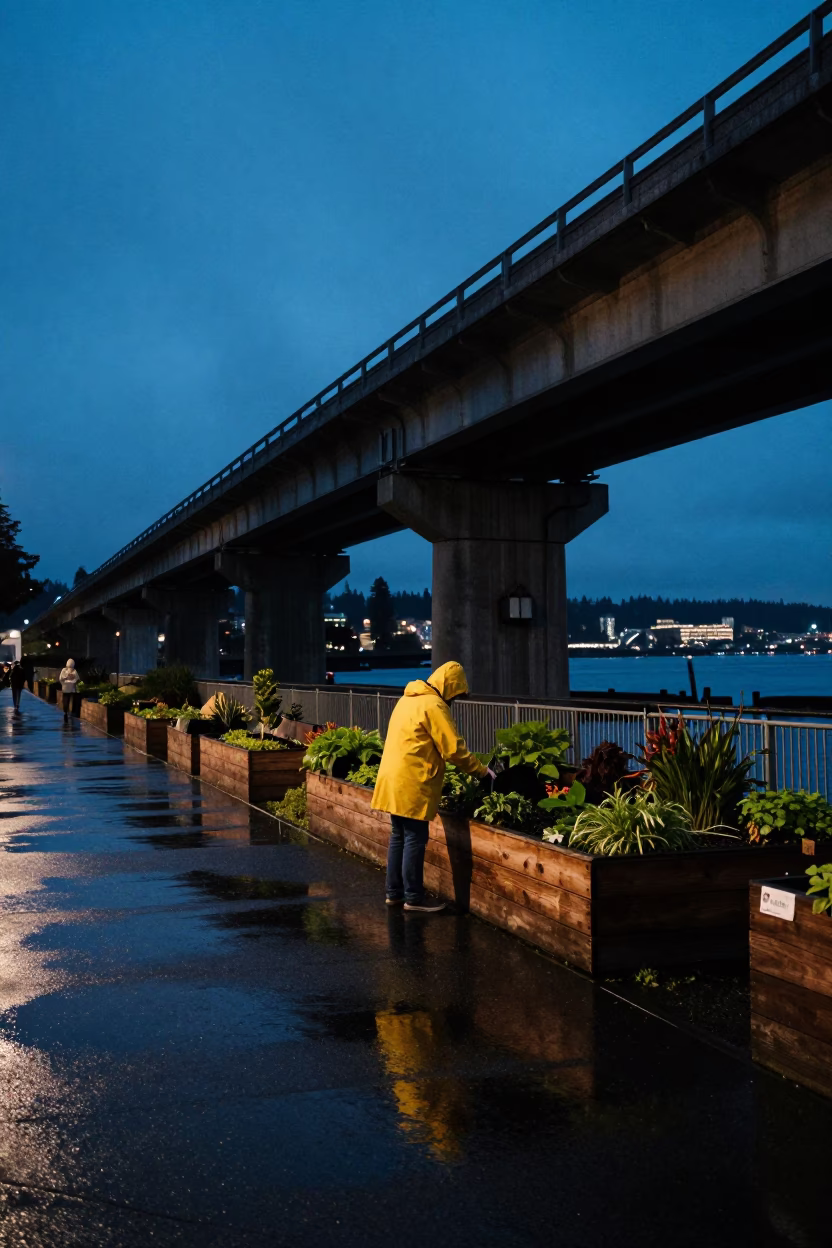 Viaduct Shadow in Seattle at Blue Hour in in Seattle, Washington, United States
