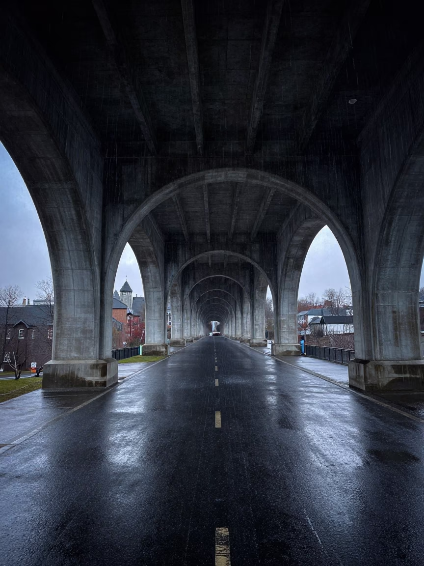 Viaduct Undercroft in Quebec City at The Predawn Darkness Light in in Quebec City, Quebec, Canada