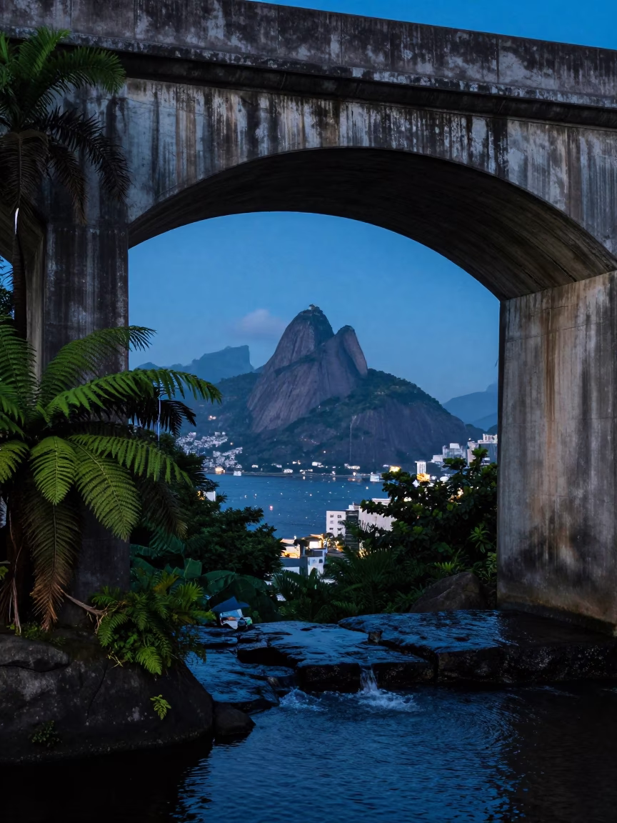 Viaduct Undercroft in Rio De Janeiro at The Last Blue Light Of Evening in in Rio de Janeiro, Brazil