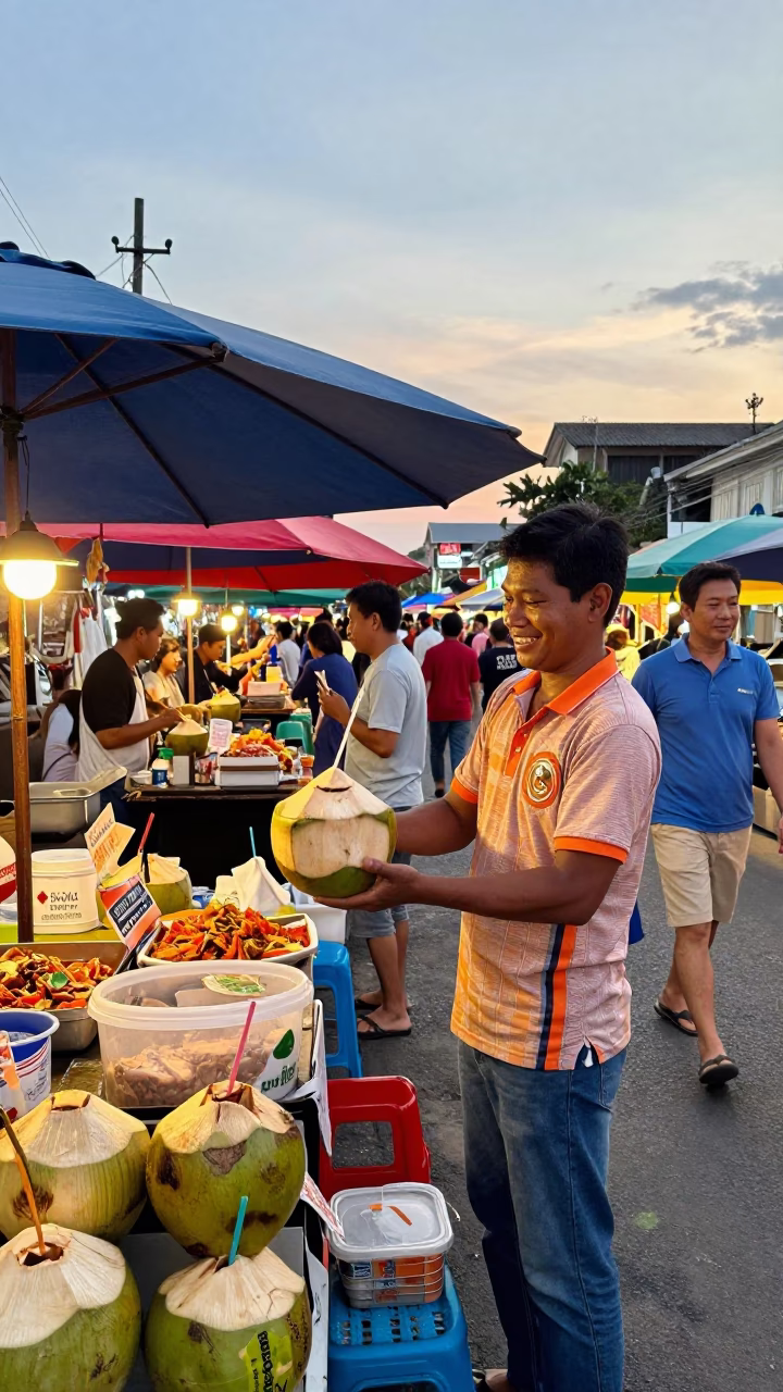 Vibrant 1970s Street Scene in Phuket Thailand with Local Vendor and Vintage Details in in Phuket, Thailand