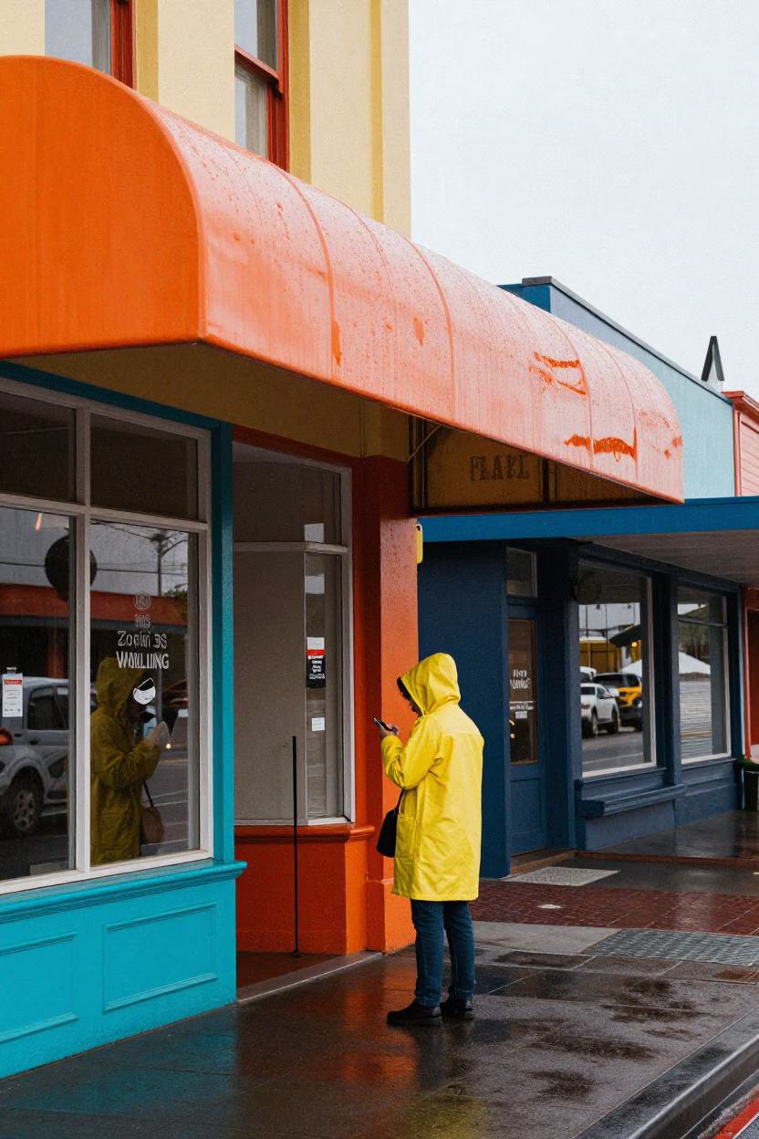 Vibrant 1980s Perth Street Scene After Rain with Colorful Awning in in Perth, Western Australia, Australia