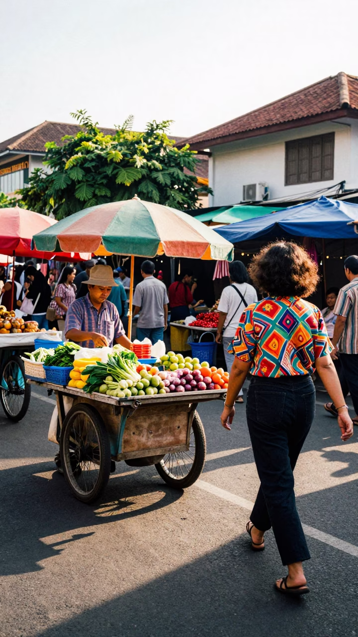 Vibrant 1990s Street Fashion in Denpasar Indonesia Afternoon Market Scene in in Denpasar, Indonesia