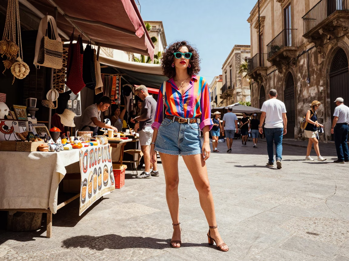 Vibrant 1990s Street Fashion in Palermo Italy Midday Sunlight in in Palermo, Italy
