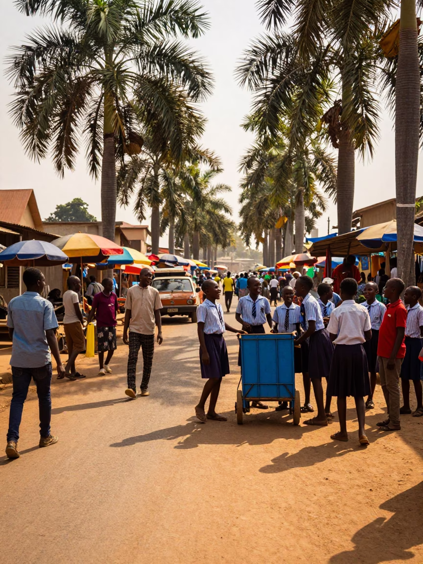 Vibrant Accra Street Scene Late Afternoon Local Market Activity Ghana in in Accra, Ghana