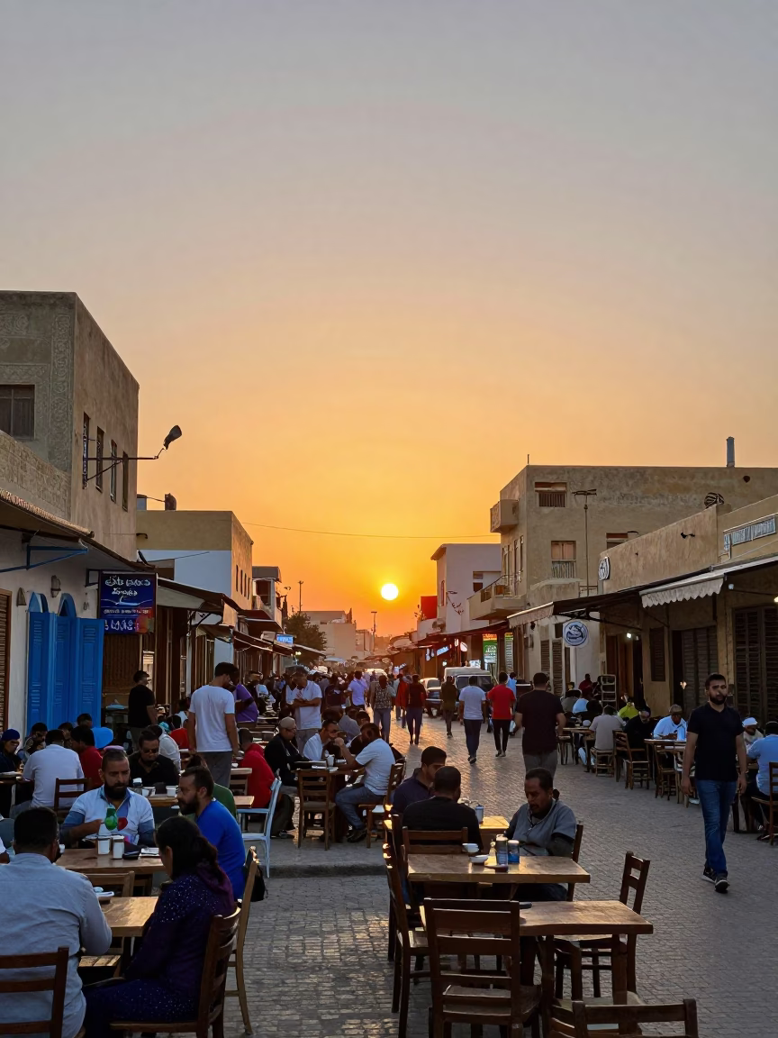 Vibrant Alexandria Egypt Street Scene at Sunset with Colorful Local Life in in Alexandria, Egypt