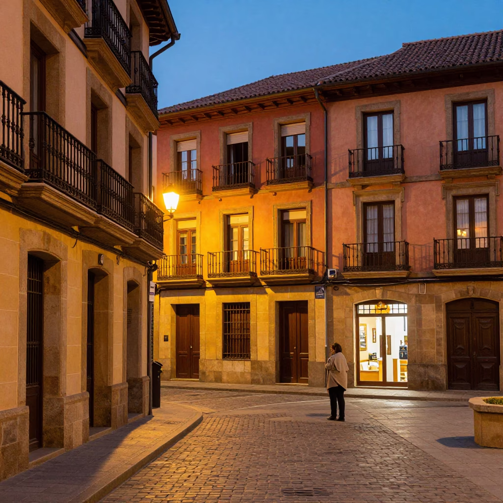 Vibrant Bilbao Evening Street Scene with Traditional Basque Architecture and Local Life in in Bilbao, Spain