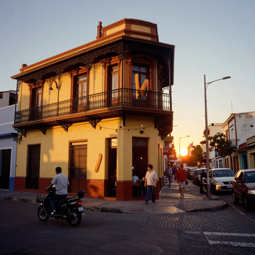 Vibrant Buenos Aires Street Scene at Sunset with Churros and Chocolate in in Buenos Aires, Argentina