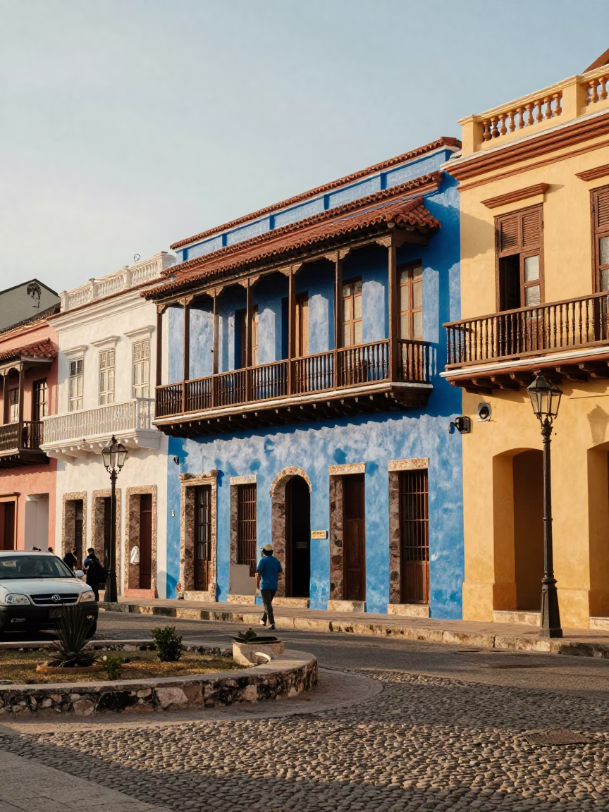 Vibrant Cartagena Colombia Street Scene with Colonial Architecture and Local Commerce in in Cartagena, Colombia