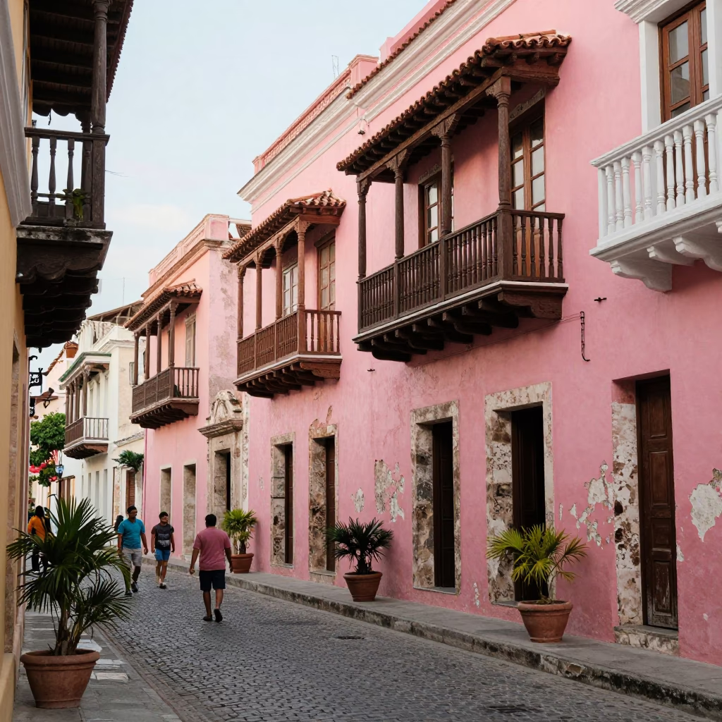 Vibrant Colonial Architecture and Street Life in Cartagena Colombia Early Afternoon in in Cartagena, Colombia
